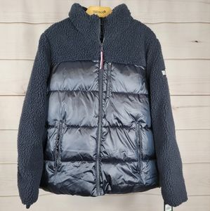 Tommy Hilfiger Women's Sherpa Mixed Media Puffer Jacket, Navy, L #B59